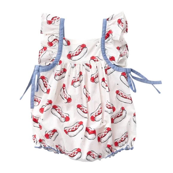 Pink Chicken 4th of July hotdog romper - Picture 2 of 3